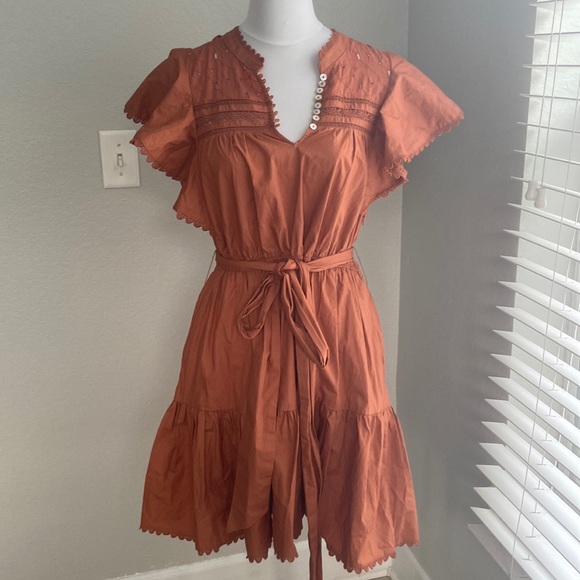 SECRET MISSION Ruffled sleeve detailed embroidered mini Dress size M - Picture 2 of 13